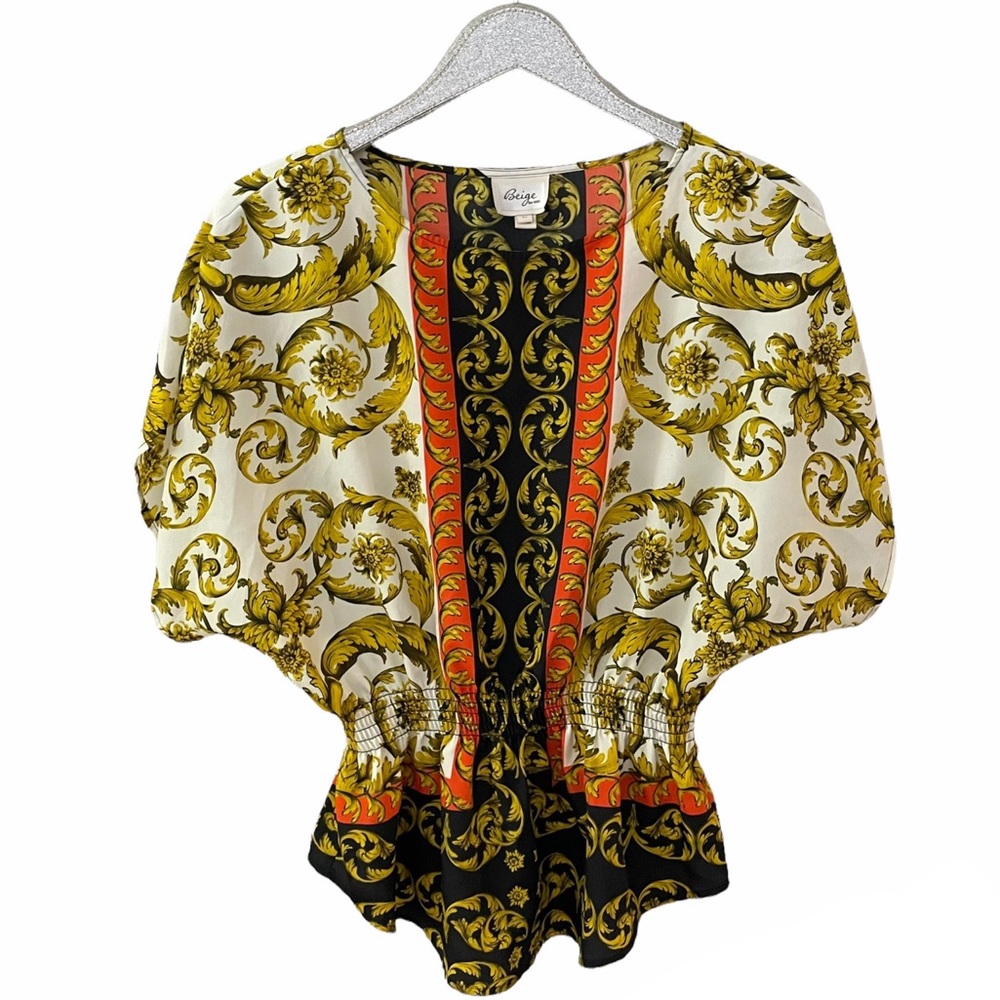 Beige by eci Printed Dolman Batwing Sleeve Blouse with Elastic Waist